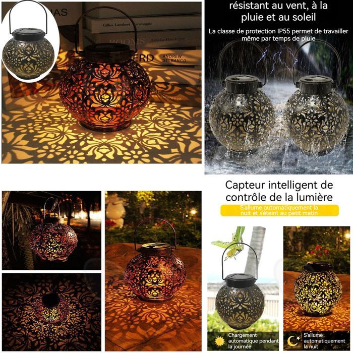Lámpara solar colgante para exteriores C de 14,5 x 15,5 cm, 600 mAh, IPX55, LED, para jardín y exteriores.