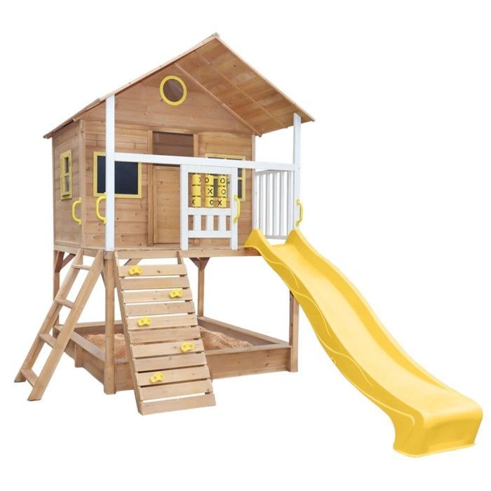 Kinderspeelhuisje - GINGER HOME - Grenenhout - Glijbaan en zandbak - Geschikt voor buiten, kinderen van 2-10 jaar