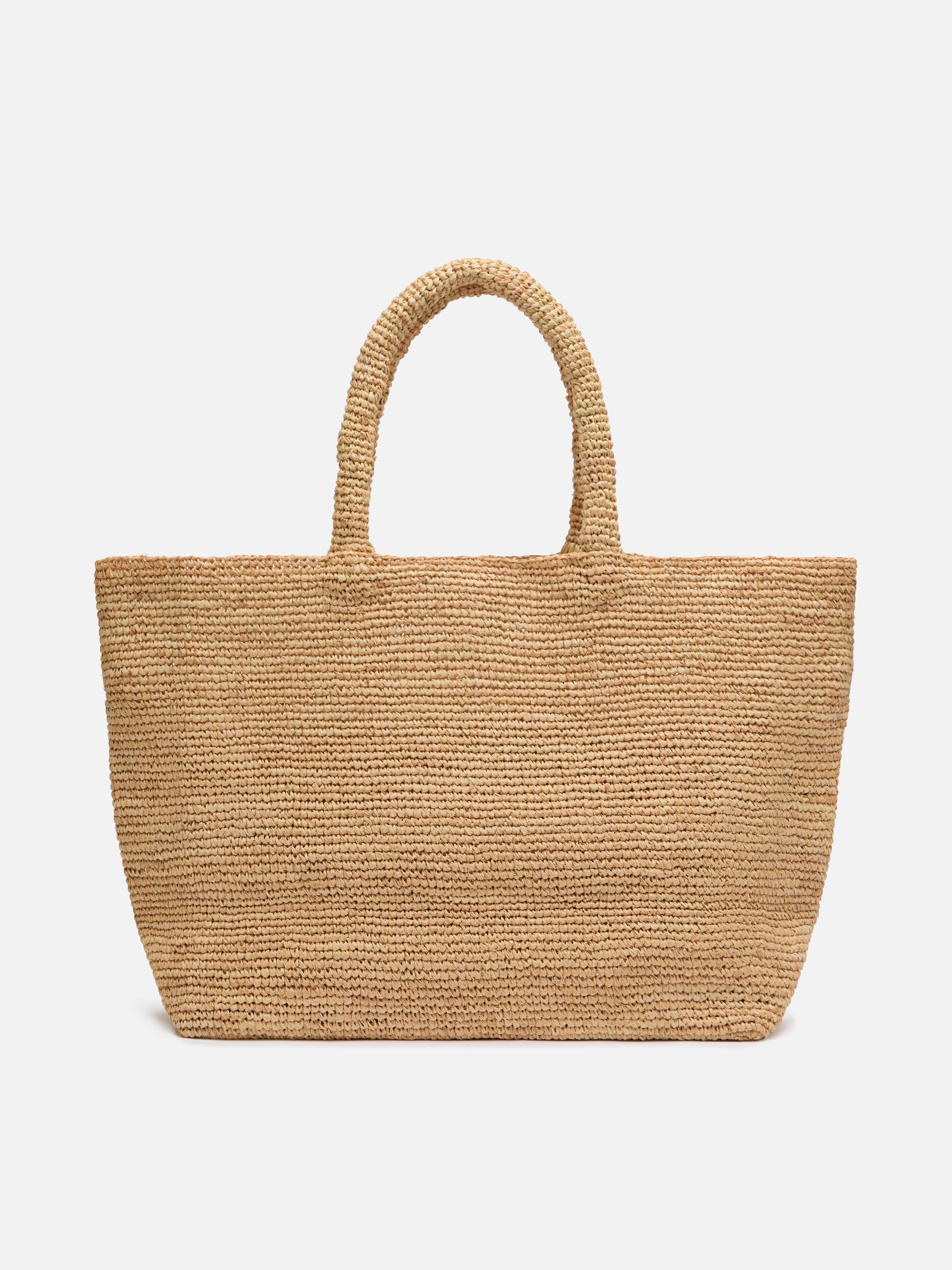 Sac de plage en raphia beige avec pochette intérieure en coton