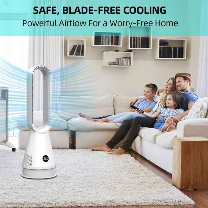 Ventilatore a piantana senza pale con telecomando, ventilatore a torre, timer di 9 ore, display a pulsanti, 8 velocità - 60 cm