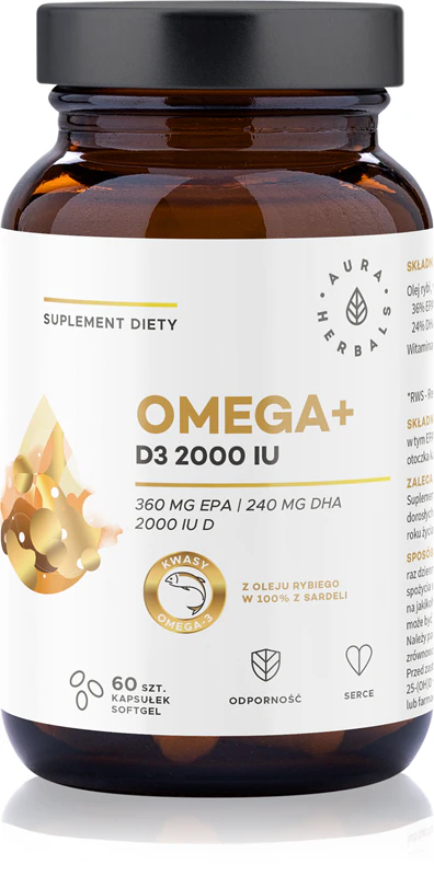 Aura Herbals Omega 3 + D3 2000 IE Nahrungsergänzungsmittel-Kapseln zur Unterstützung des Immunsystems