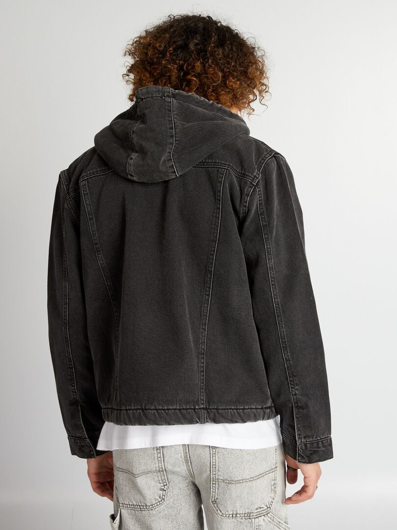 Denim jack met capuchon - Zwart