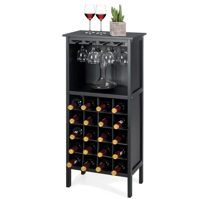 Casier à vin - Porte-Bouteille en Bois - Capacité 20 Bouteilles - Noir - Dimensions 42x24,5x96 cm