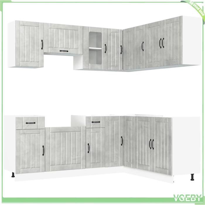 Conjunto de armários de cozinha - Kalmar - cinza concreto - madeira engenheirada - 11 peças
