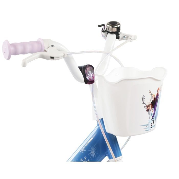 Vélo enfant fille 14'' - Vélo Reine des Neiges  (3/5 ans) - Coloris Bleu équipé de 2 freins + Porte Poupée & Panier avant
