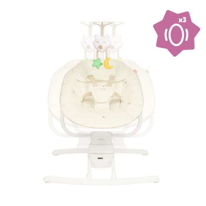 Badabulle Buddy Cream Side-Swept Electric Baby Swing - 3 Swing Speeds, 8 Lullabies, Toy Bar, Lifetime Warranty