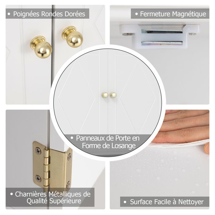 COSTWAY Meuble Mural Salle de Bain avec 2 Portes, Étagère Réglable, Compartiment Ouvert, pour Toilette, Buanderie, Salon, Blanc