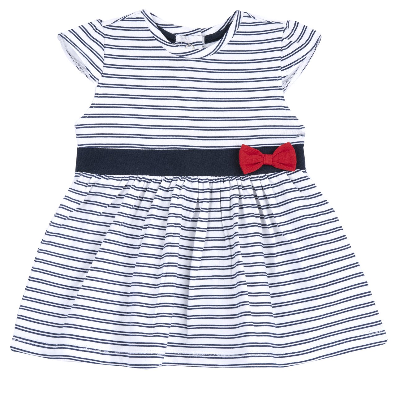Robe bleu marine avec nœud rouge