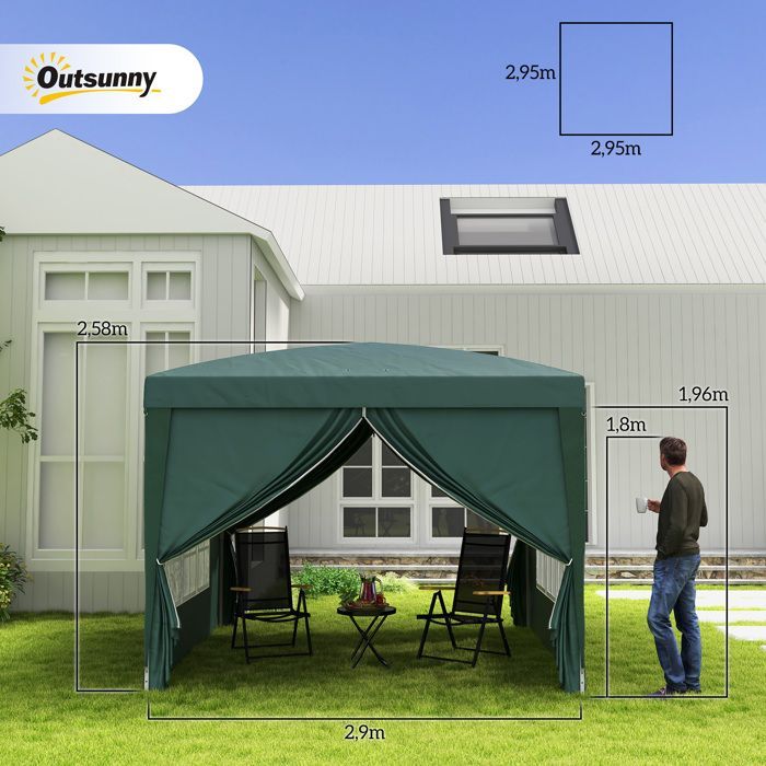 Tonnelle de jardin - Outsunny - tente réception barnum pop-up pliant 4 parois amovibles - acier - 3x3m - vert