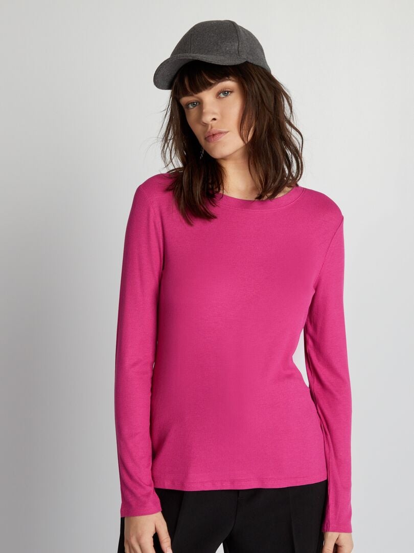 Camiseta de malha canelada elástica - rosa escuro
