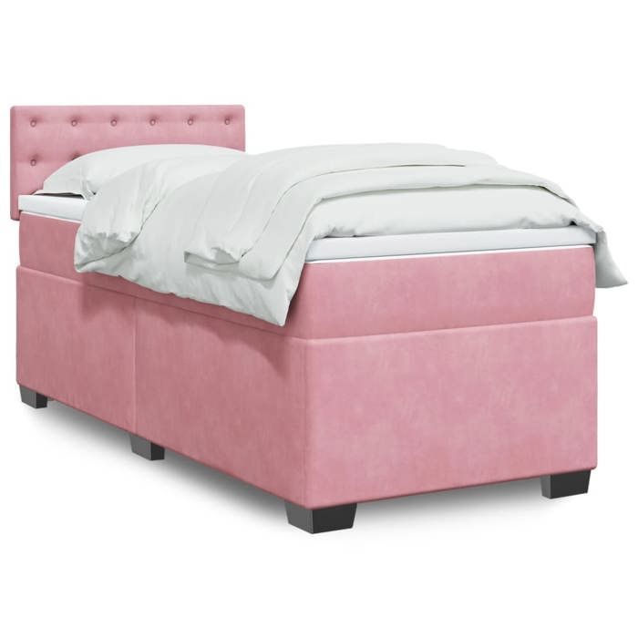 Struttura letto con materasso - Maison Exclusive - 90x200 cm - Velluto rosa - Massimo relax
