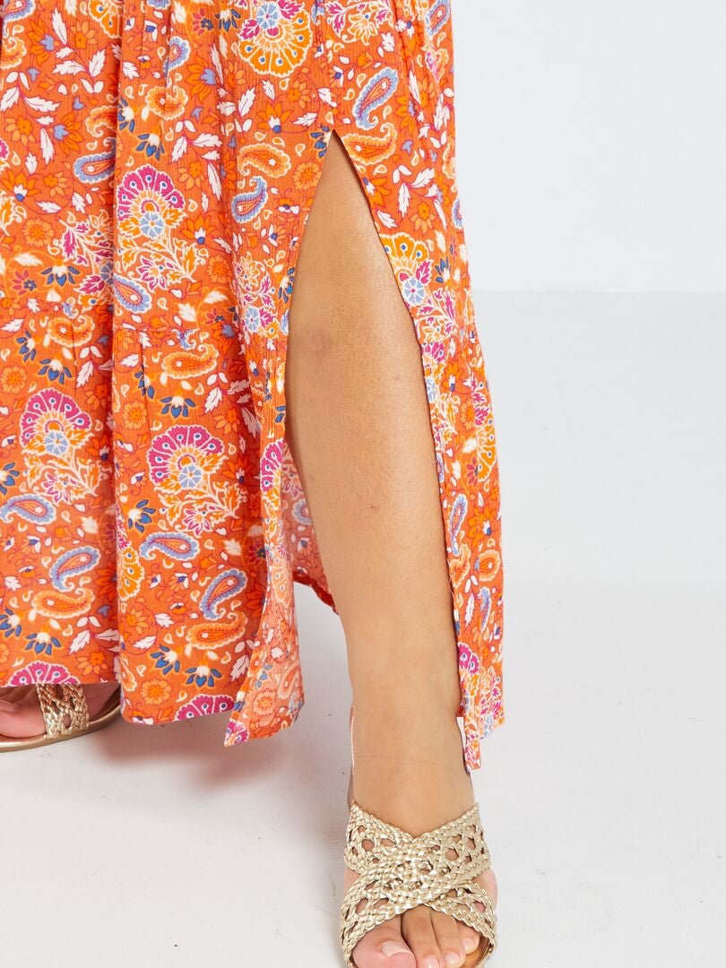 Falda larga con volantes estampados - NARANJA