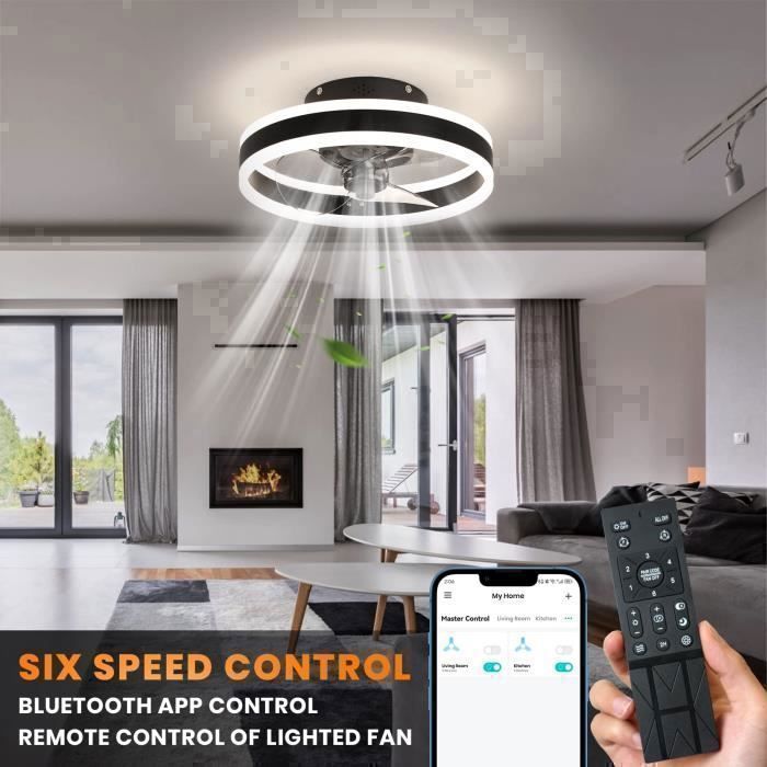 Ventilateur Plafond Silencieux avec Lumière Dimmable 6 Vitesses Fan 40cm ®WHD© +Télécommande+APP-Contrôle Plafonnier LED+Mode Hiver