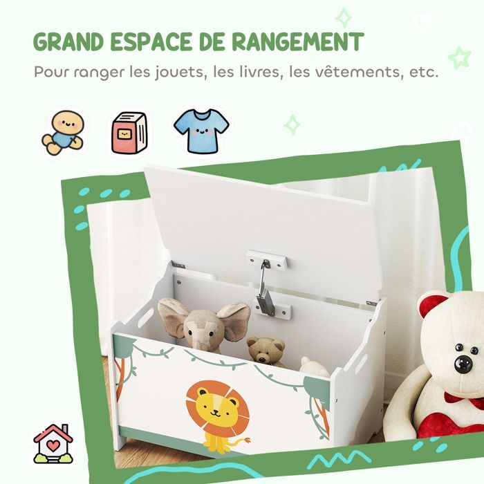 Toy chest - AIYAPLAY - lid - safety hinges - MDF - 60 x 37 x 39 cm - green