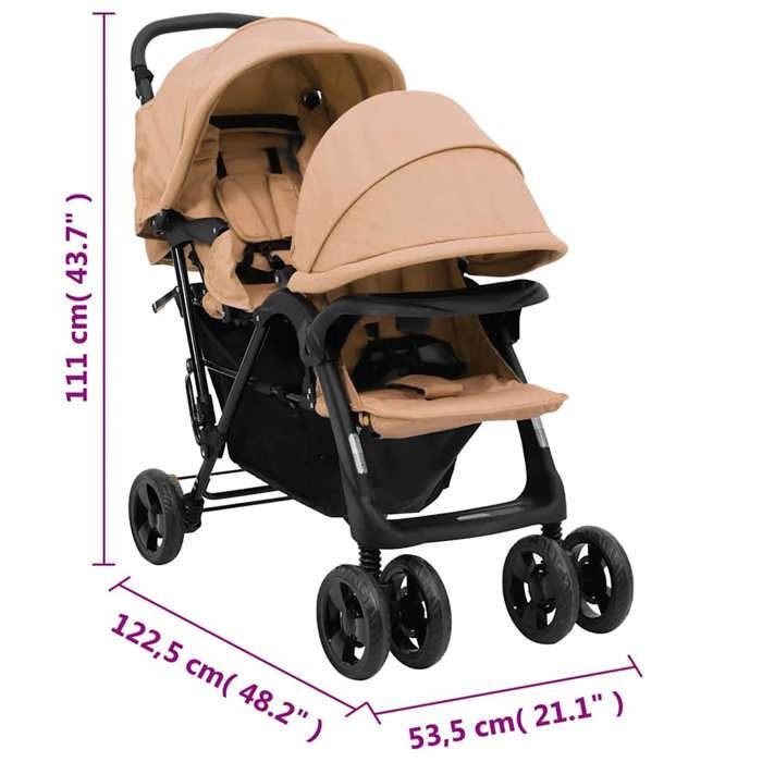 vidaXL Double Stroller, Foldable Travel Pram, Toddler Stroller, Outdoor Protection against the elements 10349