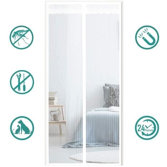 Moustiquaire porte Magnétique210*90cm Blanc / Rideau de Porte magnétique pour portes Anti Moustiques