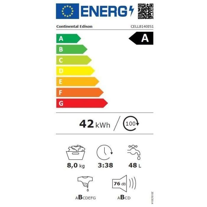 Lavatrice a carica frontale - CONTINENTAL EDISON - CELL8140IS1 - 8 kg - Motore a induzione - 60 cm - 1400 giri/min - Argento