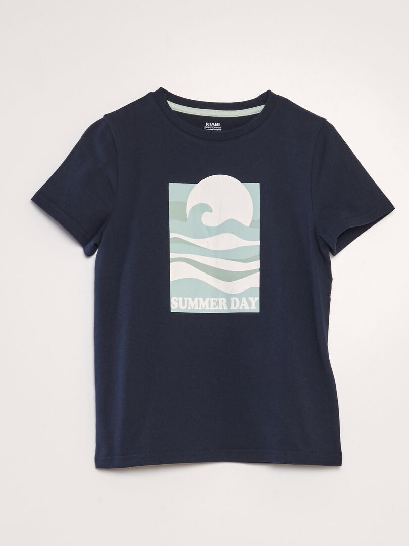 Camiseta de algodón de cuello redondo - AZUL