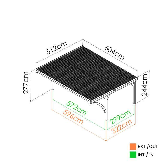 Carport aus Holz für 2 Autos, 30,9 m², 4 Pfosten 12x12