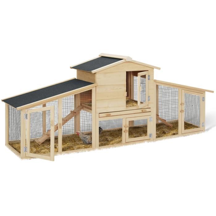 IDMARKET Poulailler VIP avec clapier double XXL en bois
