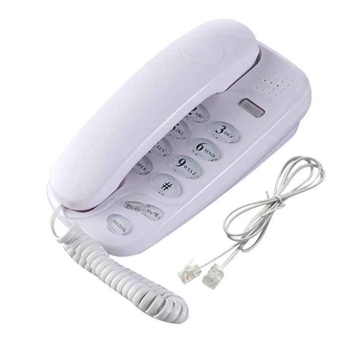 Téléphone fixe filaire blanc, indicateur d’appel muet, fonction recomposition, économie d’énergie, matériau ABS