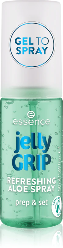 Base líquida GRIP em gel da Essence, com spray fixador e efeito refrescante.