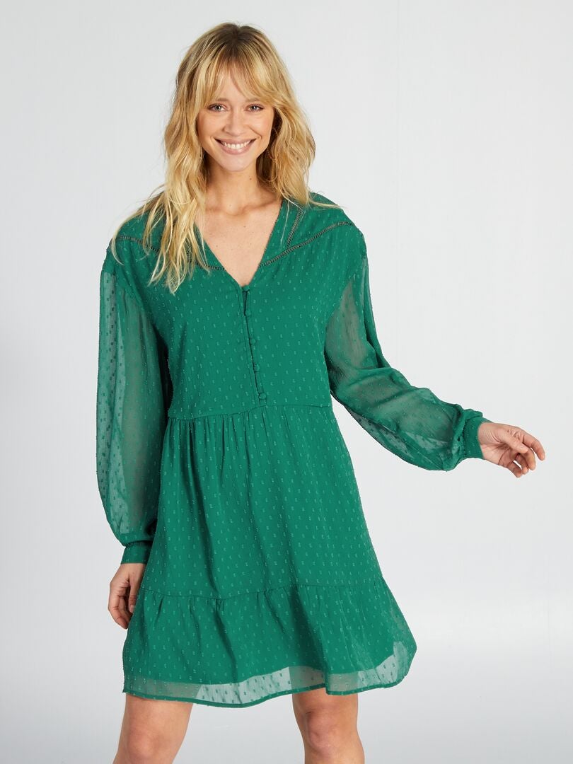 Plumetis voile jurk - GROEN