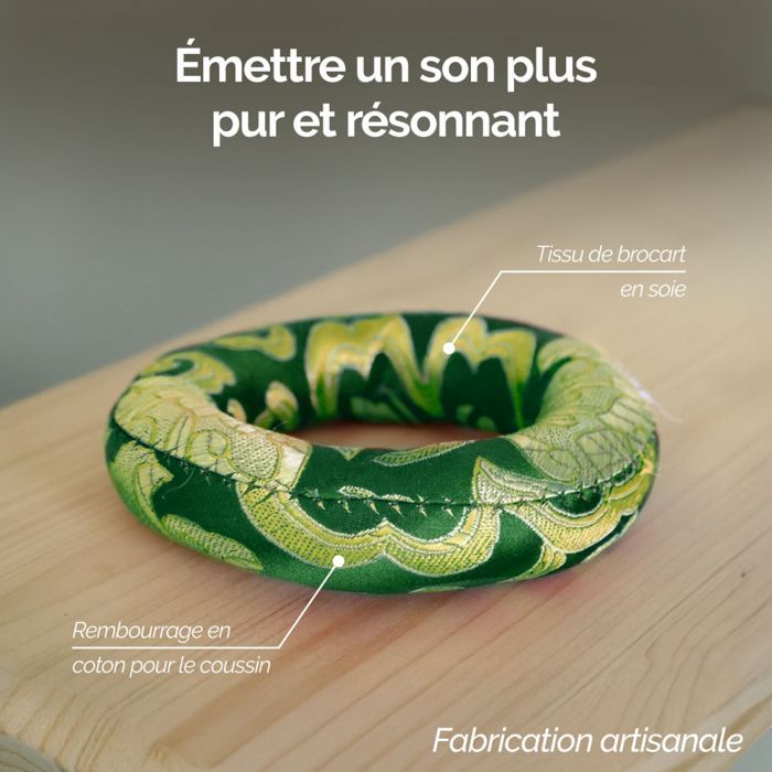 Kit de bol chantant tibétain avec coussin et maillet - Diam 10 cm - Vert - Vivezen