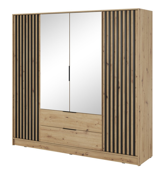 Szafa KELLY z lamelami i lustrem 206 cm - dąb artisan