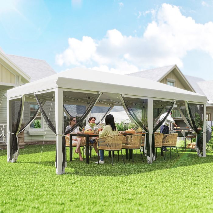 Outsunny - Tonnelle de jardin - Polyester Oxford - 585x295x270cm - Crème