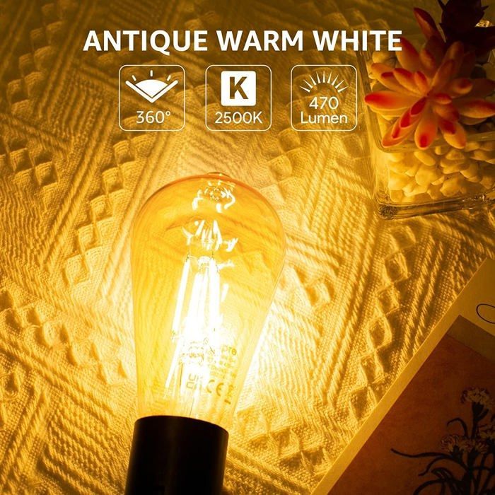 Ampoule LED E27 - AIMOONSA - ST64 - 4,8W (équiv. 40W) - 470 lm - Blanc chaud 2500K