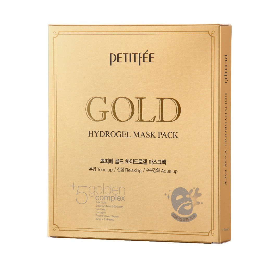 Petitfee drėkinamoji kaukė GOLD hidrogelio kaukių rinkinys -