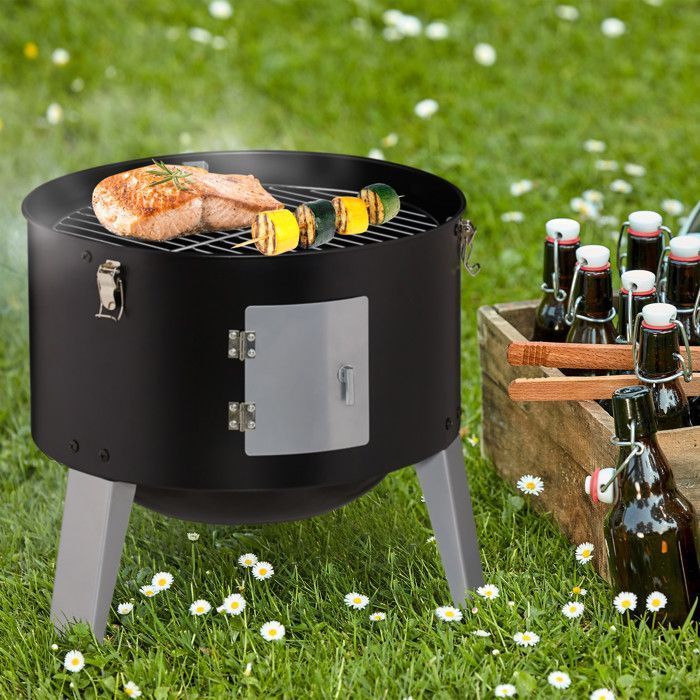 Relaxdays Fumoir 3 en 1, smoker, pour faire griller, faire fumer et macérer,  thermomètre avec sortie d’air, BBQ.