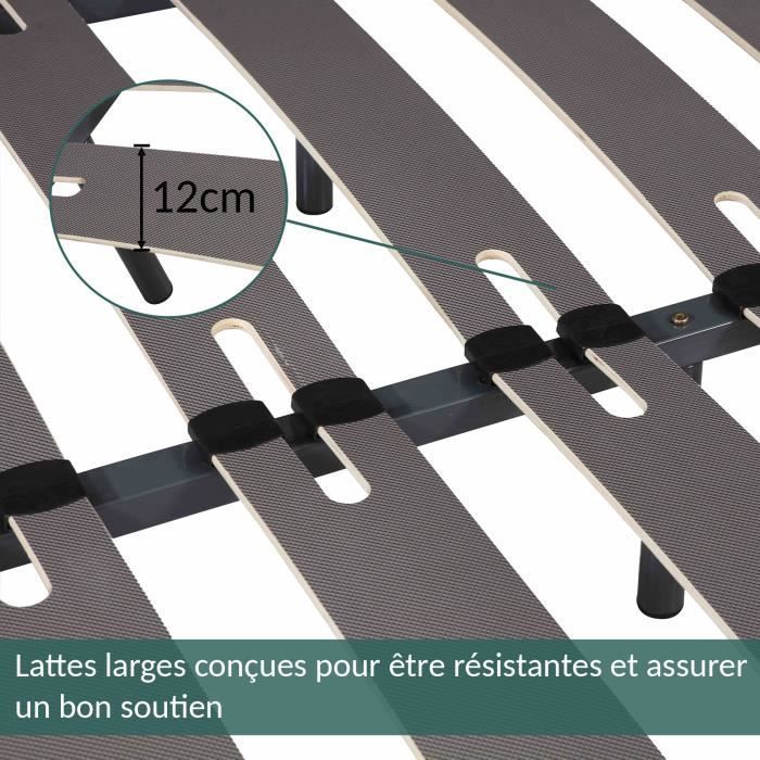 Bed base - CONFOREVA - 140x190 cm - Solid wood slats - Easy assembly - 5 support zones