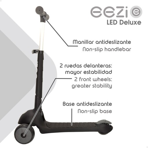  Trottinette Eezi à 3 roues avec lumières et guidon pliable