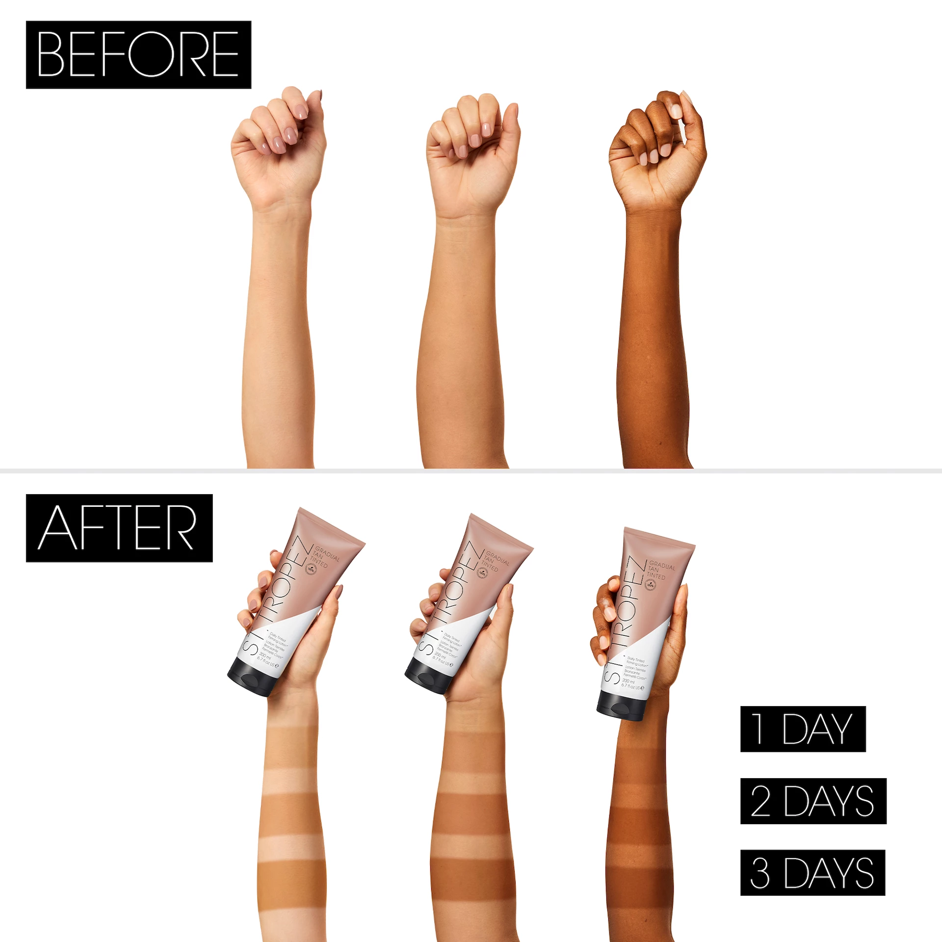 Loțiune de ten colorată pentru fermitate zilnică, Bronz gradual, 200 ml - St. Tropez