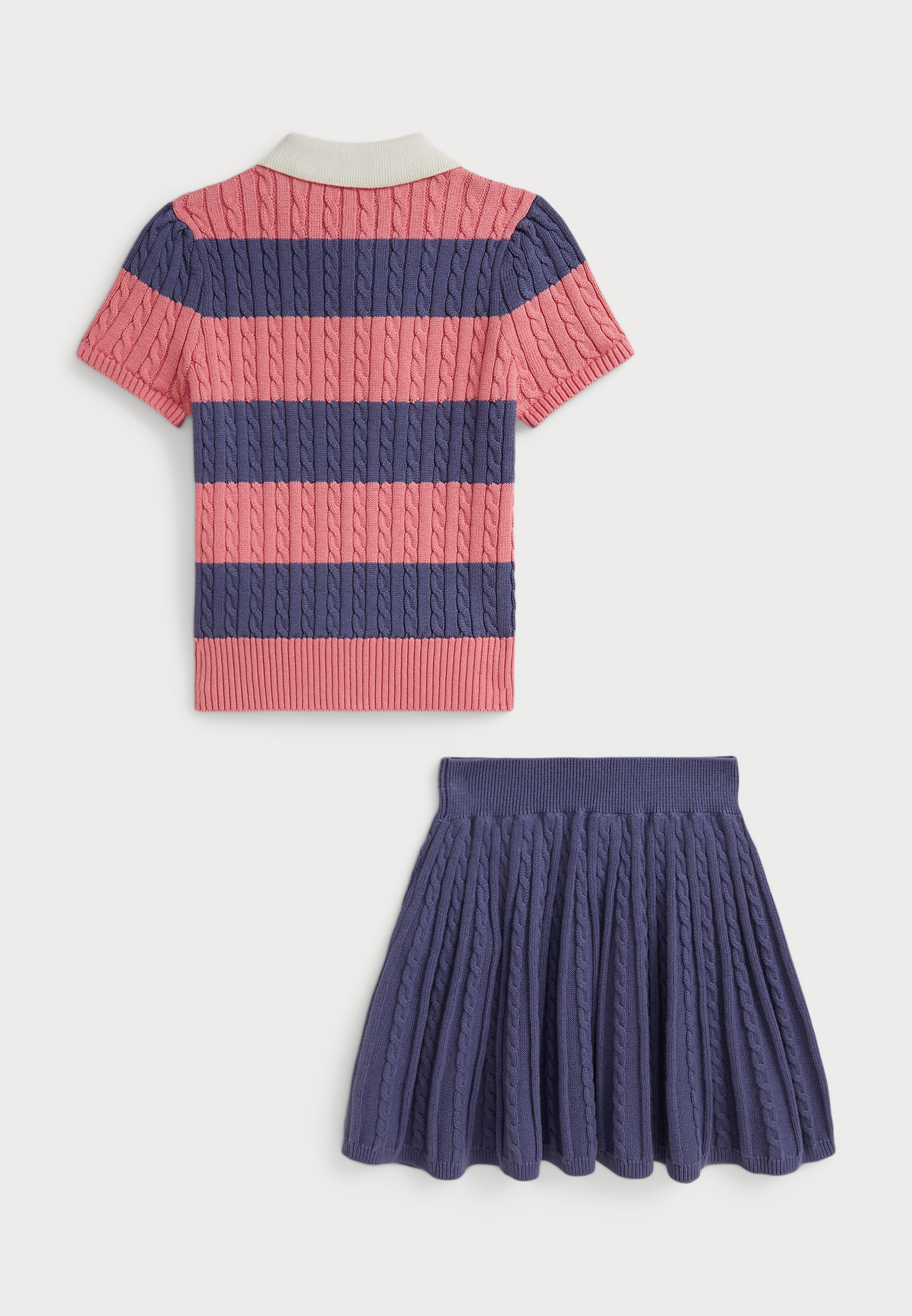 Completo Polo Ralph Lauren in cotone a trecce composto da maglione e gonna - gonna a trapezio - blu classico multi/nevis