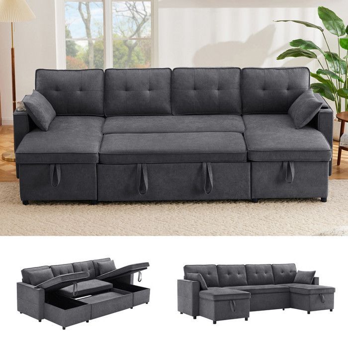 Sofá cama convertible en forma de U con almacenamiento integrado: sofá familiar para salón o habitación de invitados.