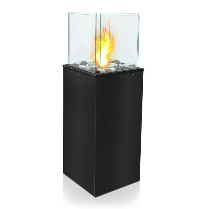 Chimenea de bioetanol Aufun con soporte, 80x24,5x20 cm, para interior, exterior, hermosas llamas, suelo, terraza, plaza.
