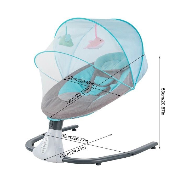 Balancelle Électrique Bébé 1-12 Mois, Balancement Automatique 4 Angles, Musique Bluetooth, Télécommande, Pliable et Sécurisée
