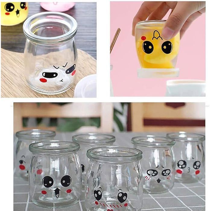 10 leere Joghurtbecher, Joghurtbecher aus Glas mit luftdichten Deckeln, kleine Emoji-Joghurtbecher für Multikocher
