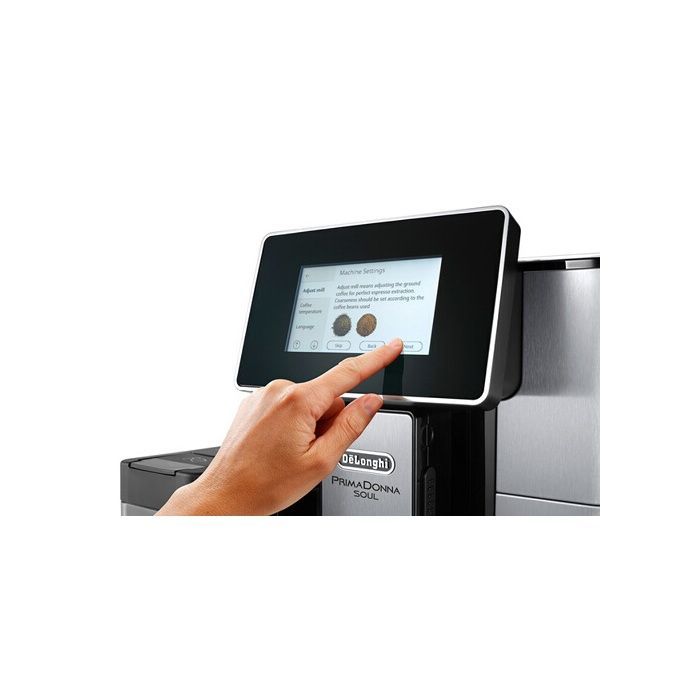 Cafetera espresso Delonghi Prima Donna Soul con molinillo ECAM610.75.MB 1450W, color negro y plata - 8004399334885
