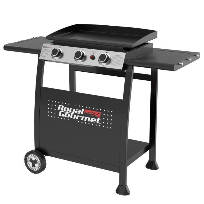 Plancha Gaz sur Chariot - Royal Gourmet - 3 Brûleurs - Plaque Amovible de Surface Cuisson 62 x 35,5 cm