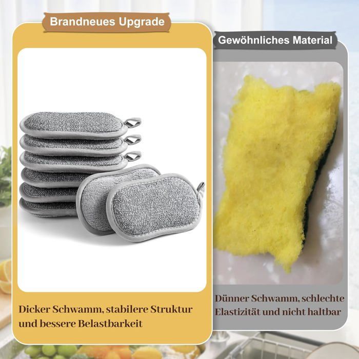 Set of 8 Extra-Thick 1.5cm Dish Sponges - Microfiber + Scrubber - Deep and Long-Lasting Cleaning - 15x8cm - High Quality
