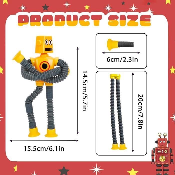 Robot de juguete de 4 piezas, juguetes sensoriales con ventosa telescópica, juguetes de plástico con luces, juguetes para niños y adultos.