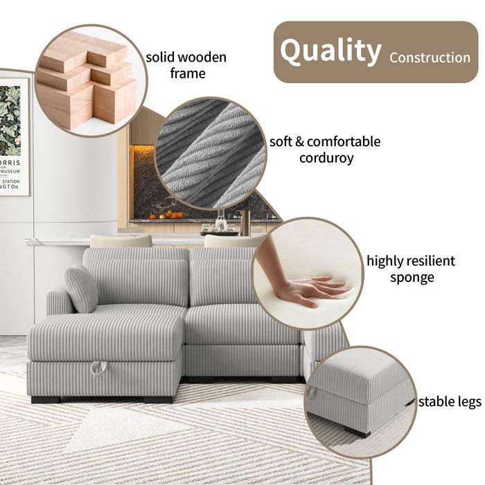 Canapé 2 places - EIFSON - Convertible modulable - Rayures verticales - Gris - Design contemporain