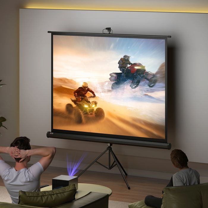 Tela de projeção - HOMCOM - Tela 4K HD 4:3 - Suporte tripé - Altura ajustável - 131x92x203cm - Branca e preta