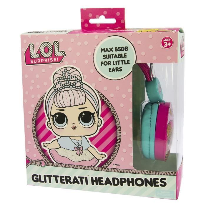 Auriculares Kidsafe LOL Surprise! para niños - Estéreo, diadema ajustable, conector de 3,5 mm - Rosa