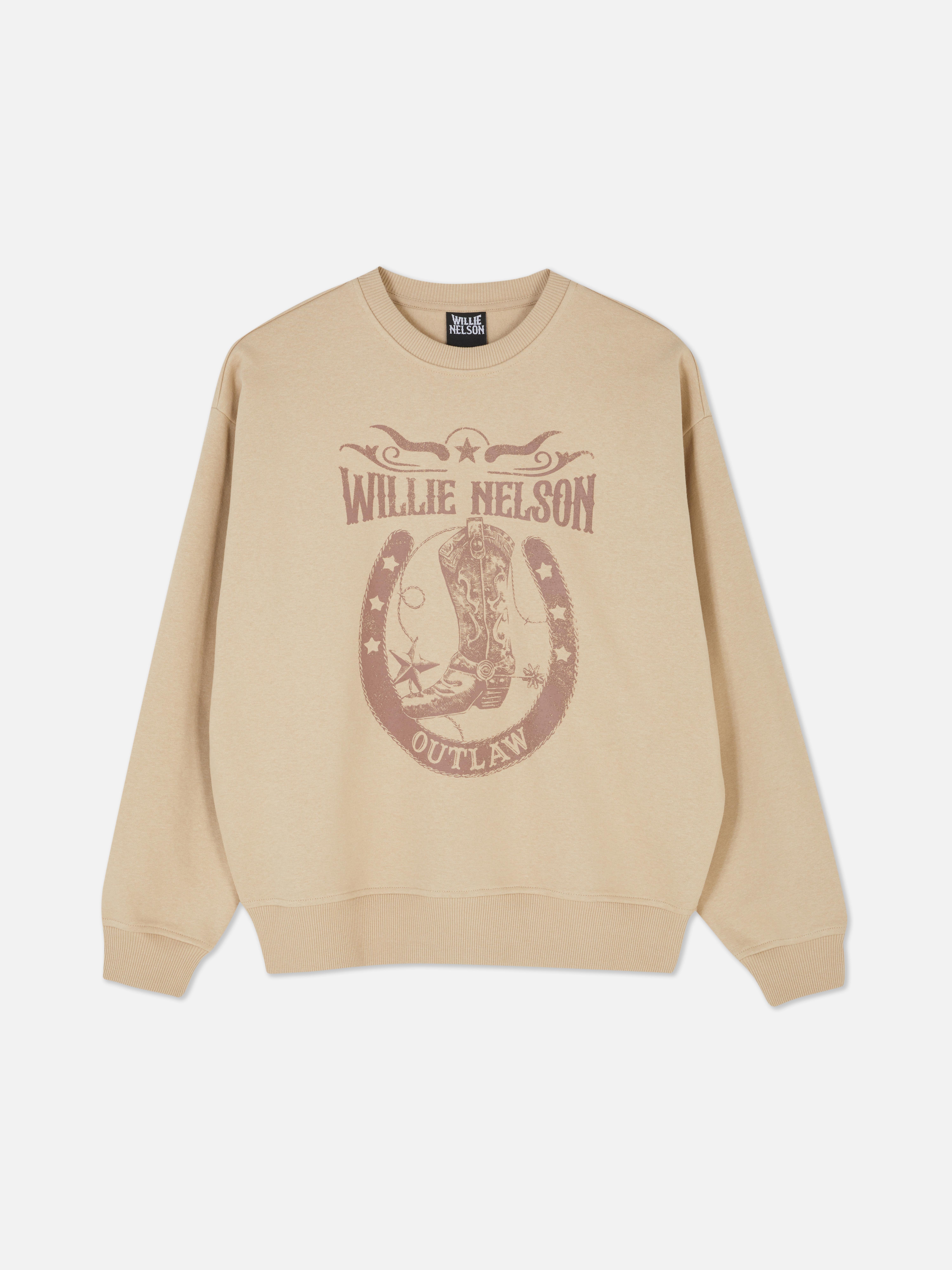 Hanorac Willie Nelson Un hanorac din jerseu cu guler rotund, mâneci lungi și imprimeu Willie Nelson pe față