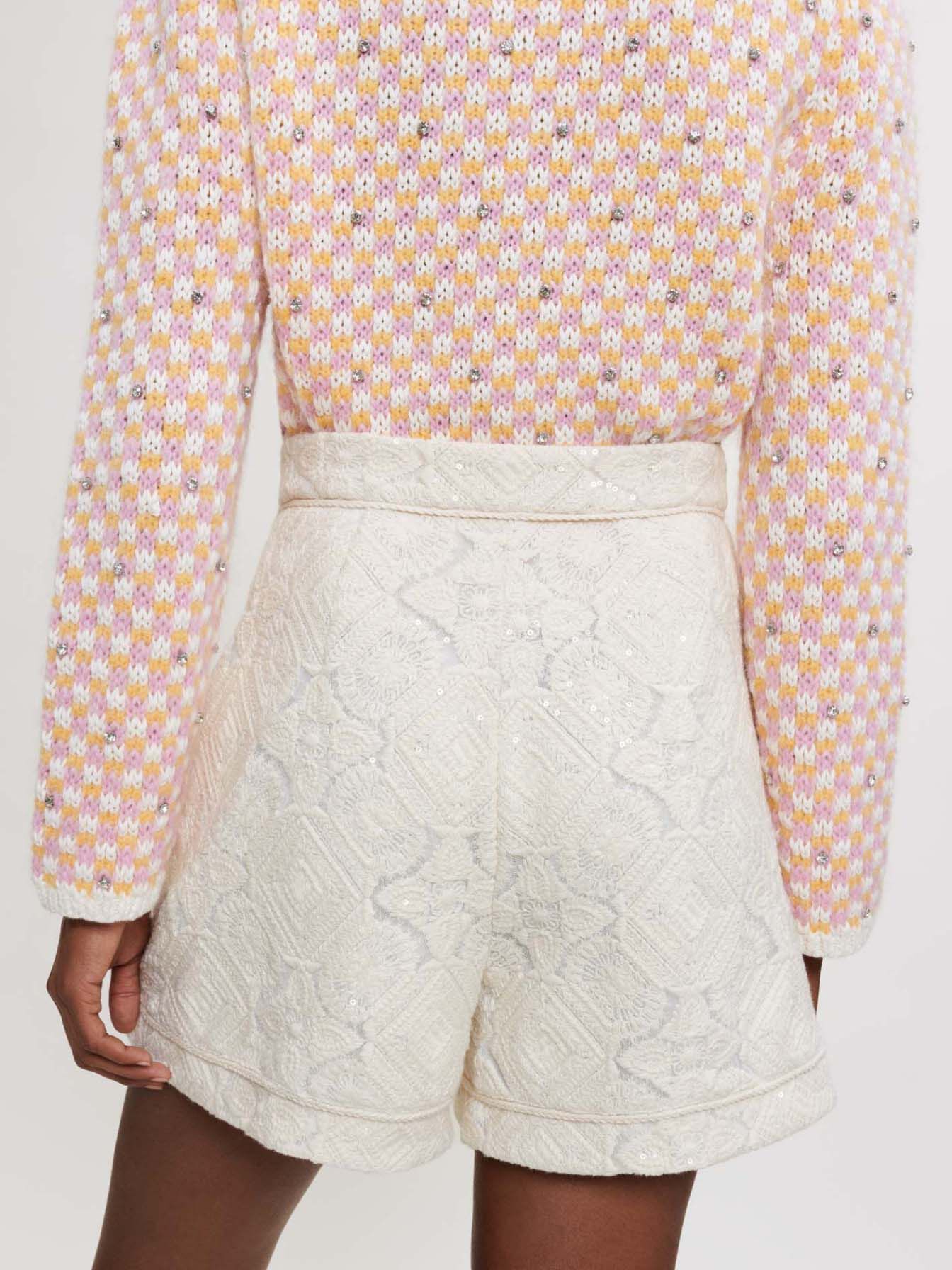 Geborduurde tule shorts met pailletten - Gebroken wit